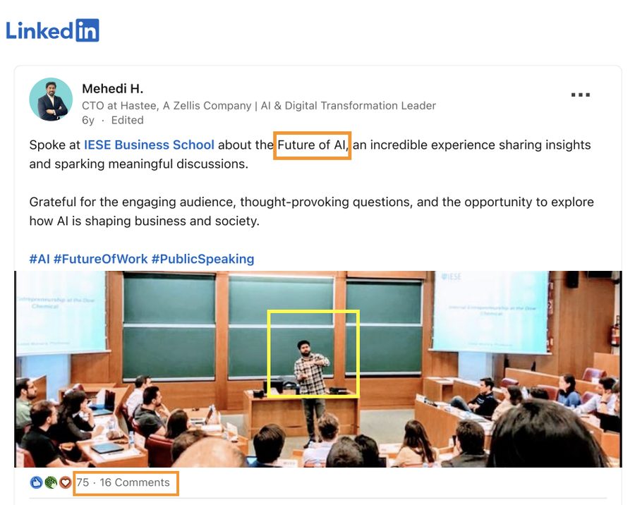 Mehedi Hasan speaking at IESE Business School, Barcelona, on AI and the Future of Work